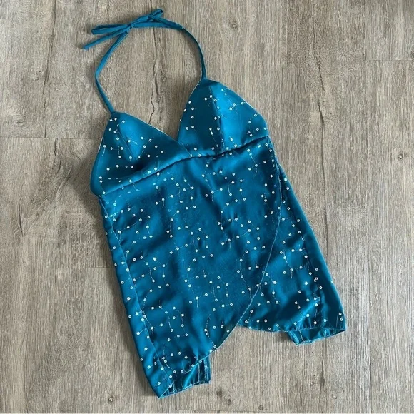 Handmade Y2K Beach Mermaid Fairycore Babydoll Halter Vest Top - Teal - Size S - Picture 4 of 9